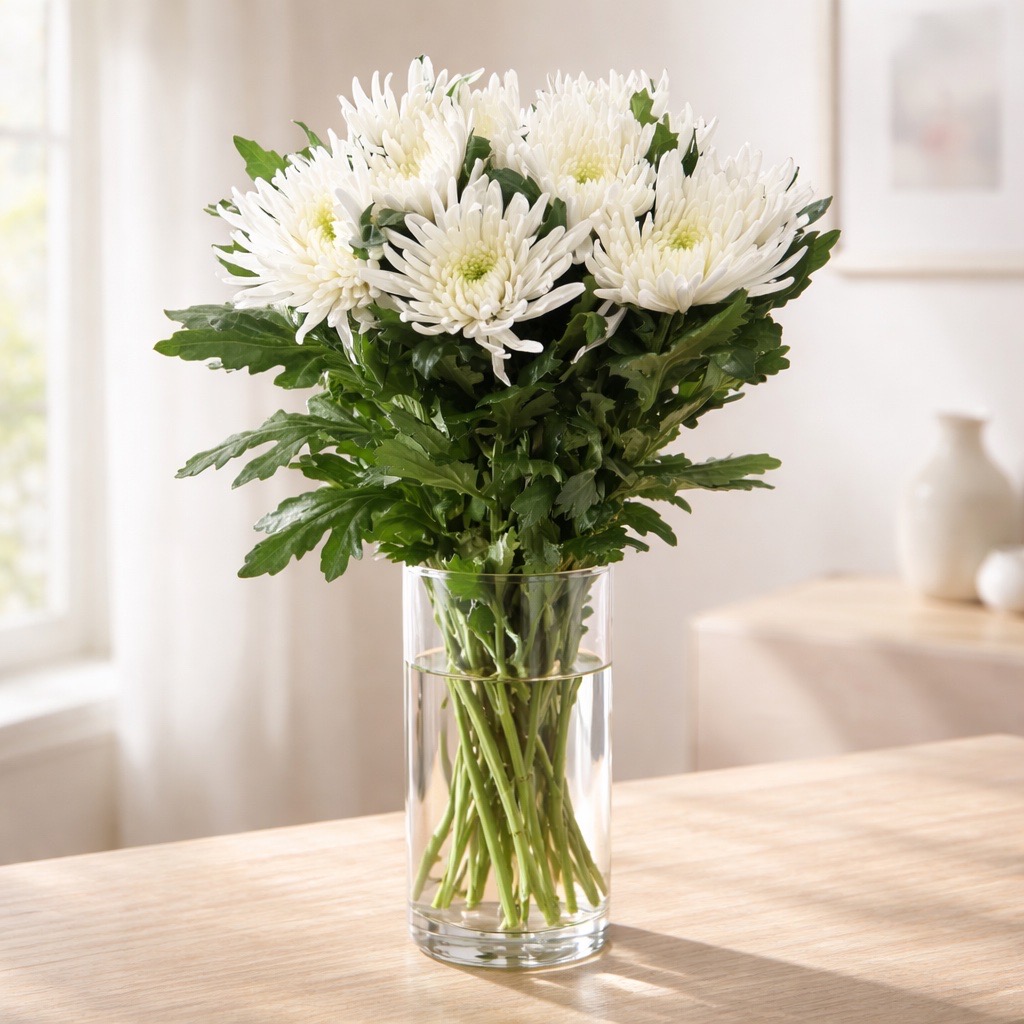 10 Deko Chrysanthemen   Antonov (Weiß)