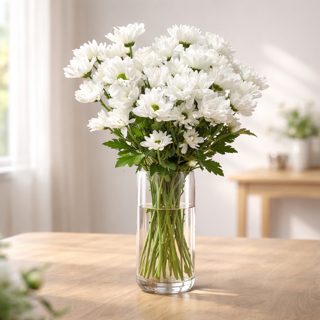 5 Chrysanthemen Bacardi  (Weiß)