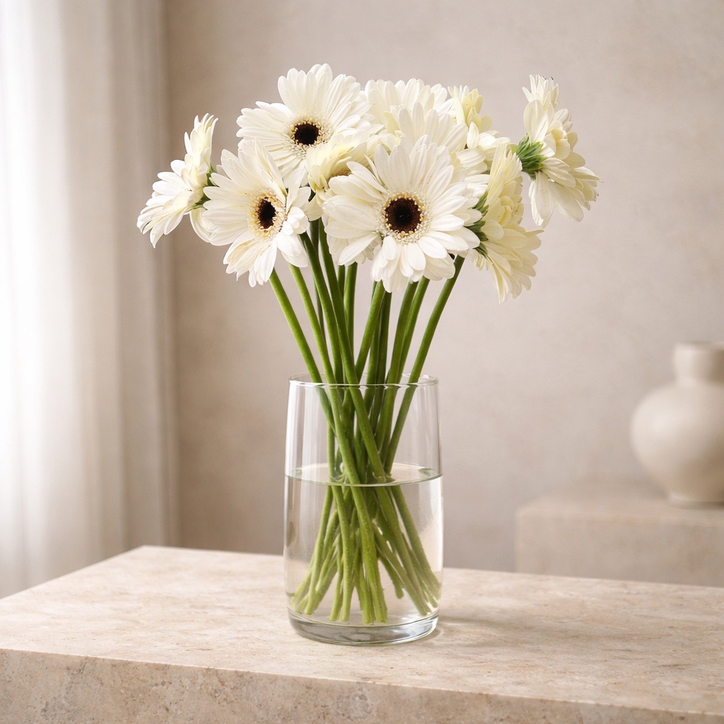 10 Mini Gerbera Husky (Weiß)