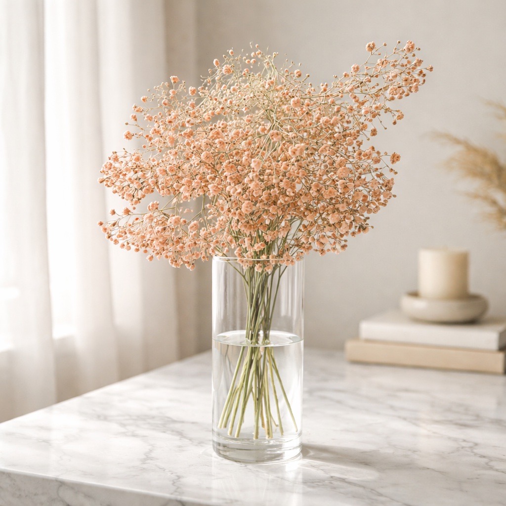 5 Stiele Schleierkraut in Apricot gefärbt