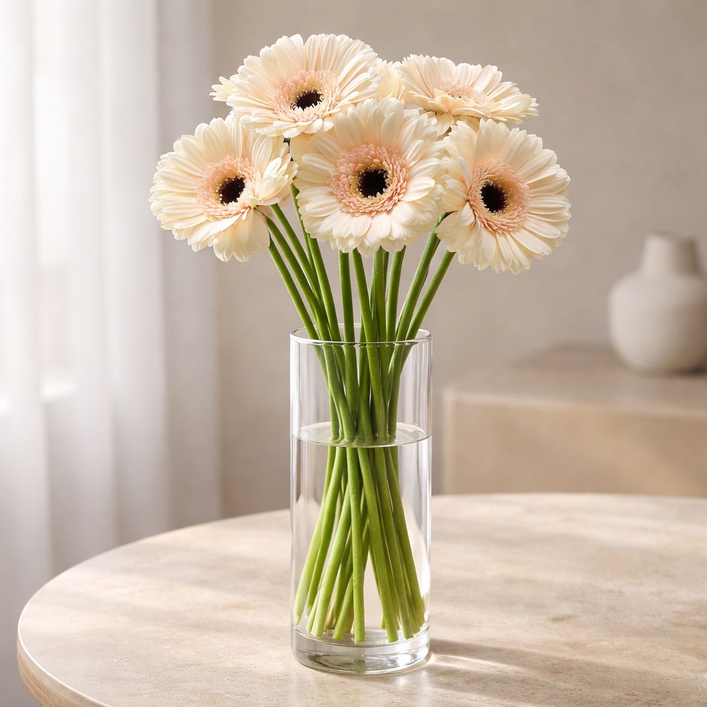 10 Mini Gerbera Cafe (Creme)