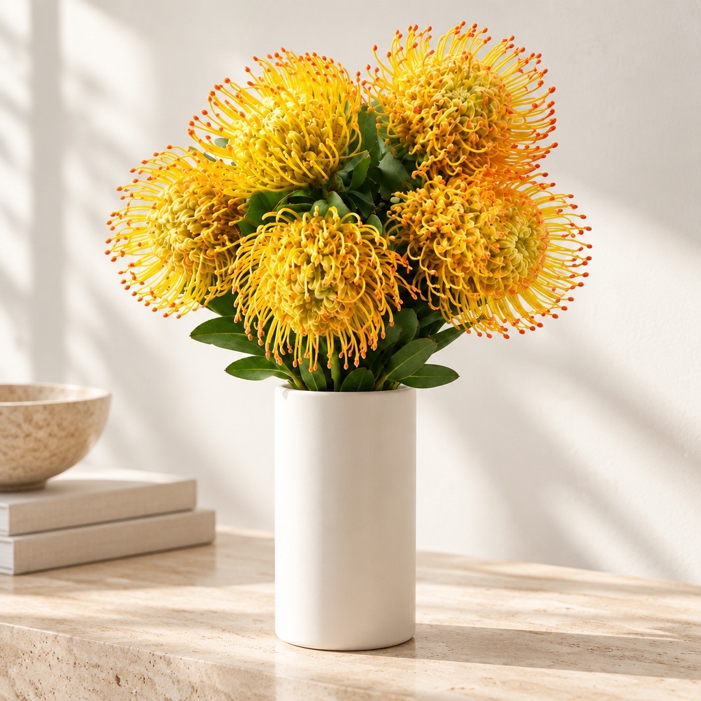 5 Stiele Leucospermum 'Soleil' (Hell Orange)