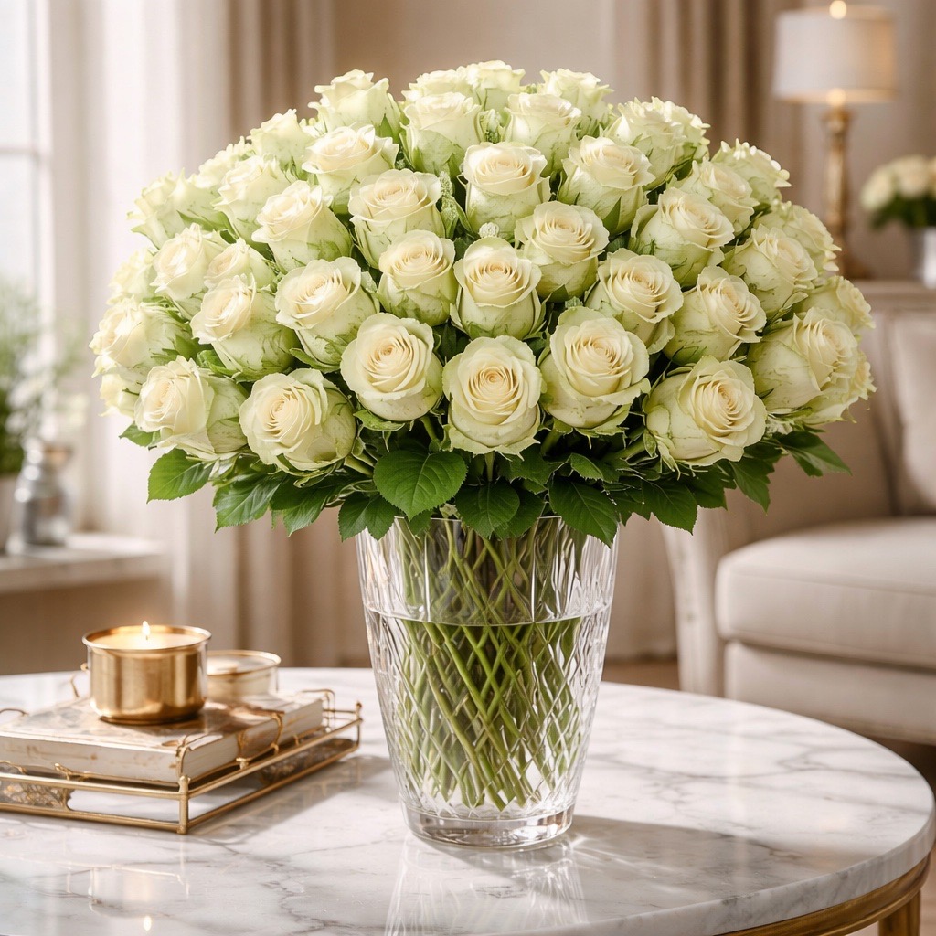 100 Rosen Creme-Weiß Solsy