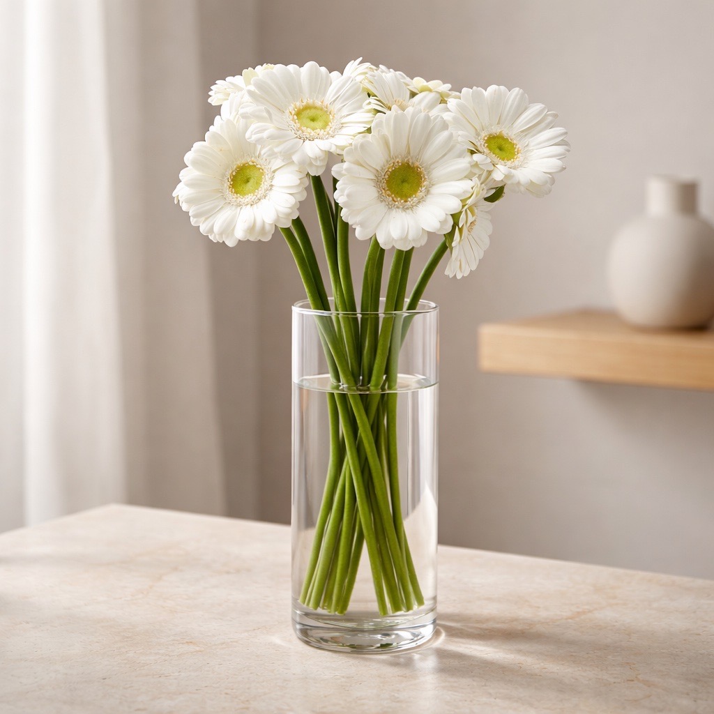 10 Mini Gerbera Albino (Weiß)