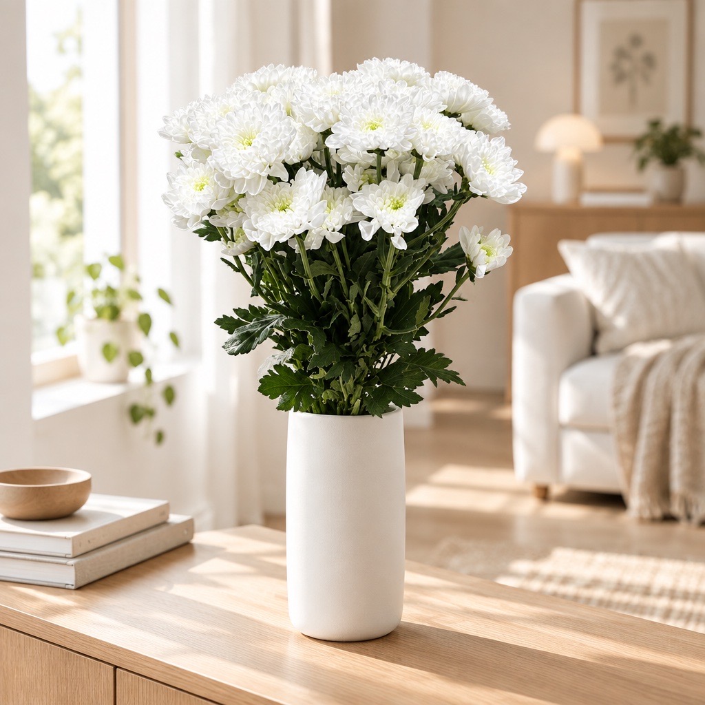 5 Chrysanthemen Euro (Weiß)