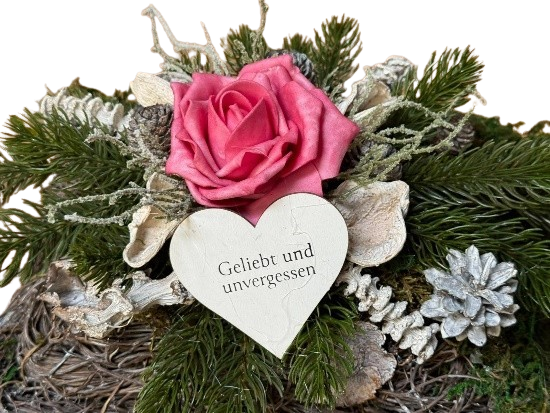 Trauerkissen mit Rose in Rosa, Herz & Spruch Trauerkissen mit Rose in Rosa, Herz & Spruch