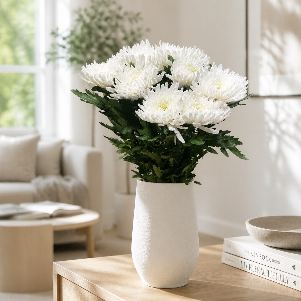 10 Deko Chrysanthemen Anastasia in Weiß