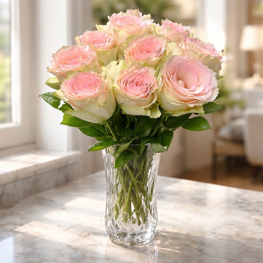 10 Rosen Creme Rosa Esperance